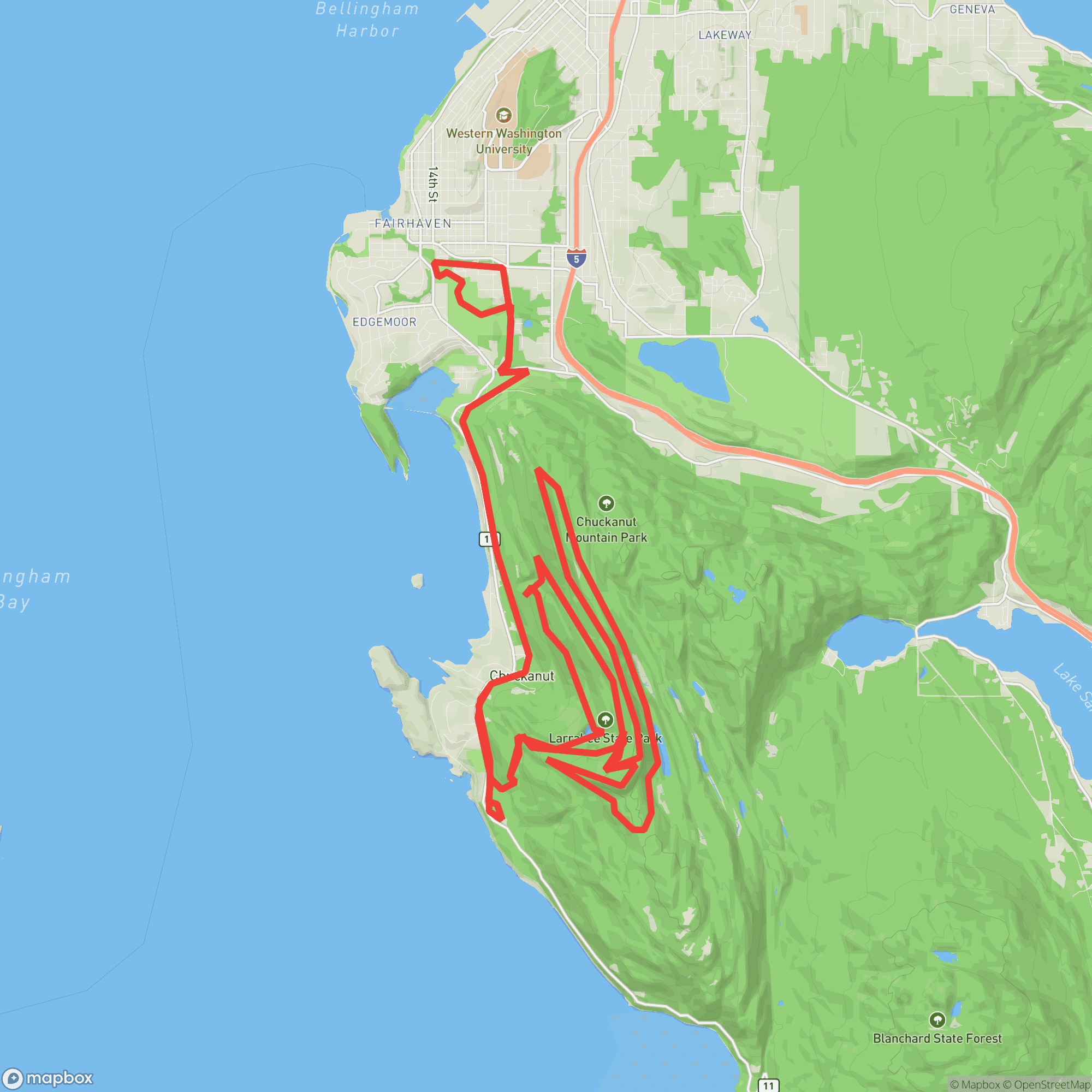 Course map for Chuckanut 50K